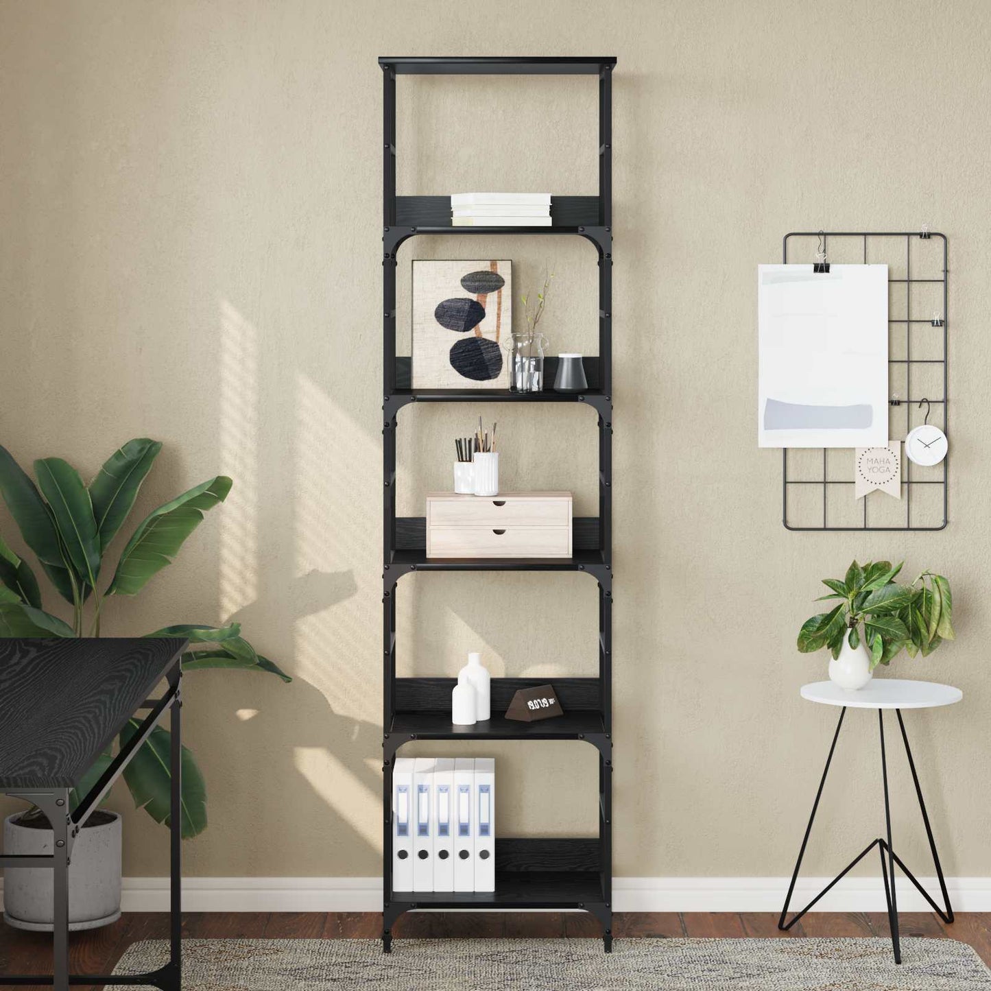 vidaXL Bookshelf 5-Tier 50x33x188.5cm Engineered Wood Black Oak