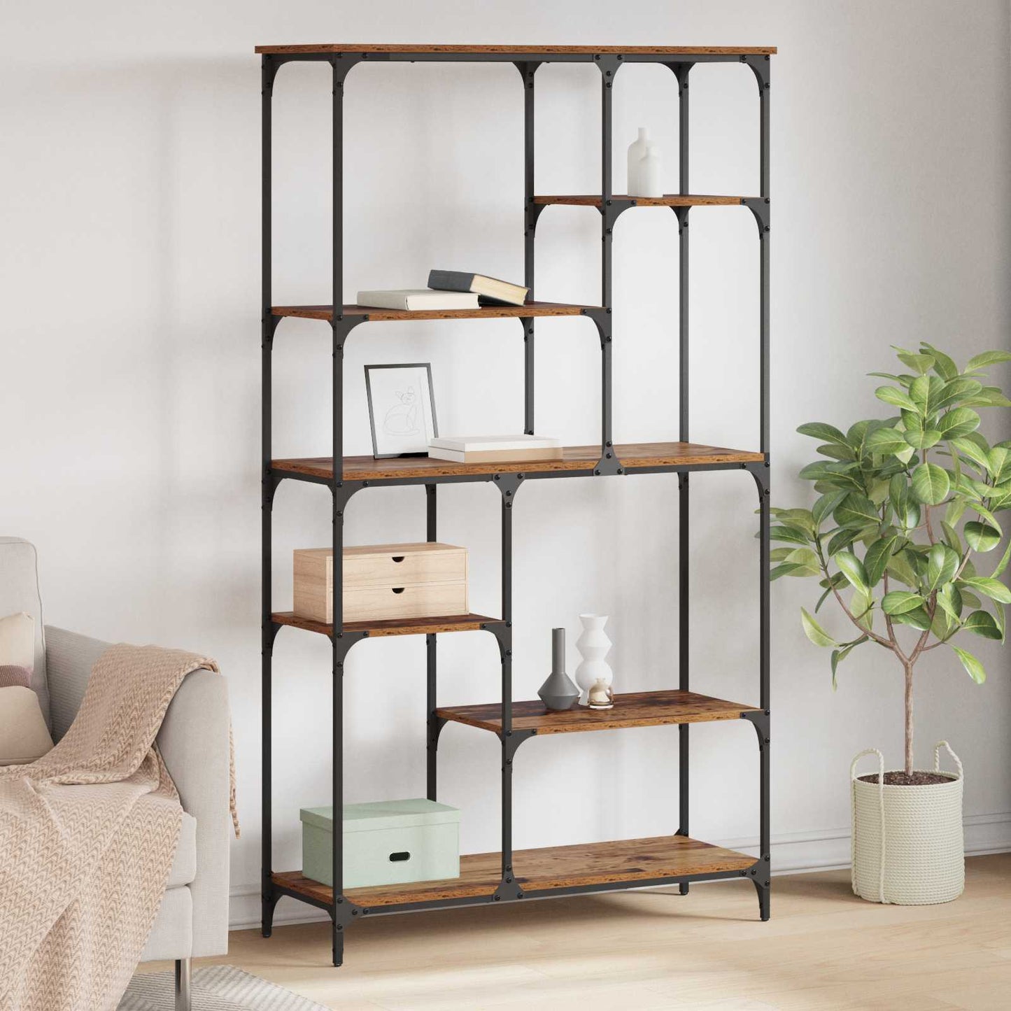 vidaXL Bookshelf 5-Tier 99 x 35.5 x 176 cm Engineered Wood Old Wood