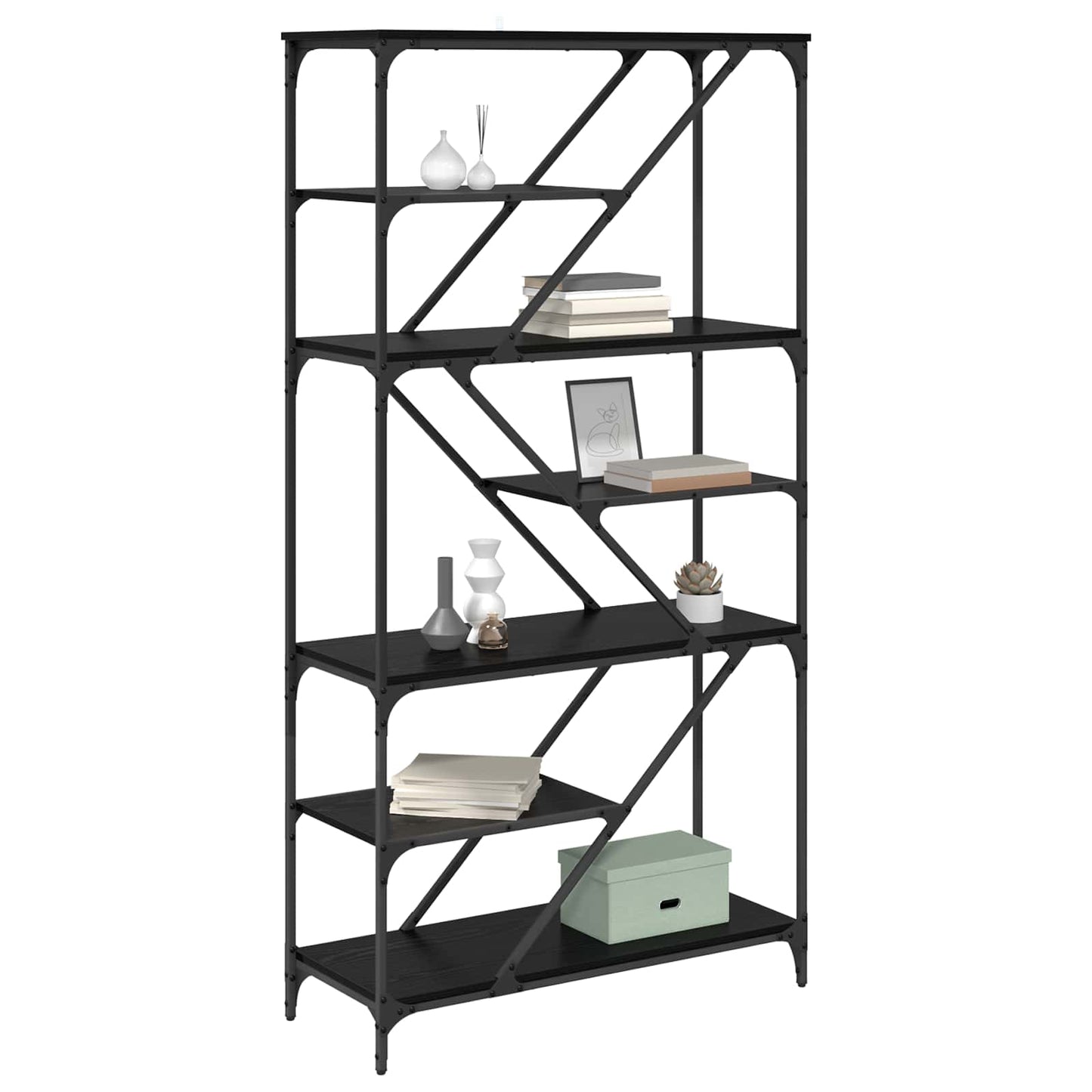 vidaXL Bookshelf 9-Tier 91 x 36 x 176 cm Engineered Wood Black Oak