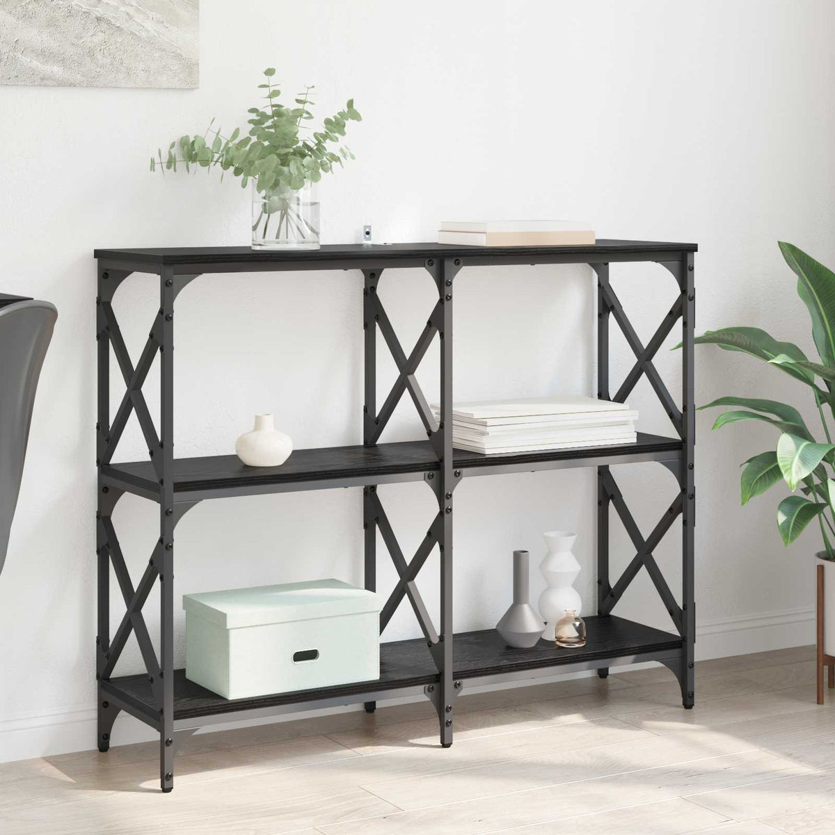vidaXL Console Table Black Oak 100 x 28 x 80.5 cm Engineered Wood