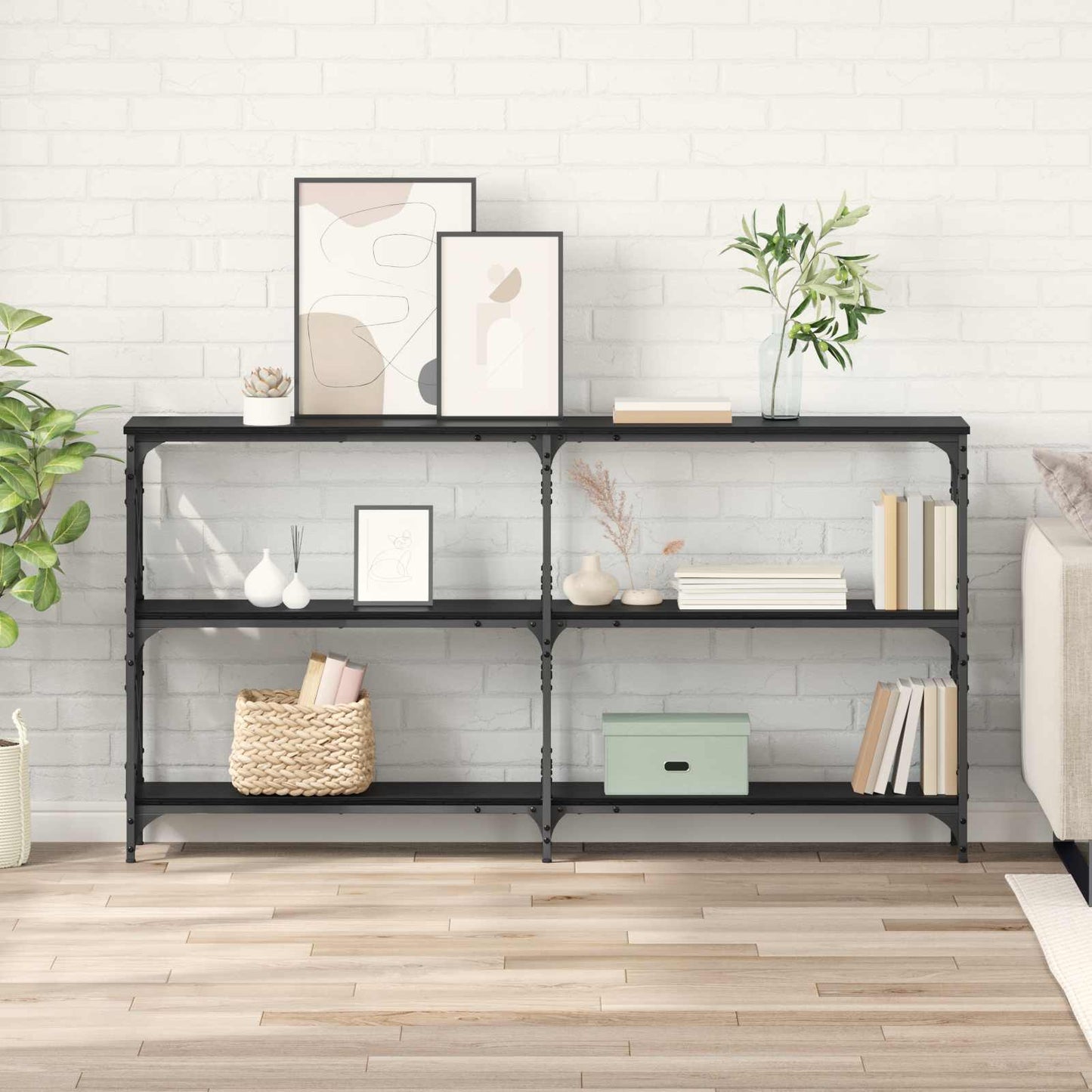 vidaXL Console Table Black Oak 156 x 28 x 80.5 cm Engineered Wood