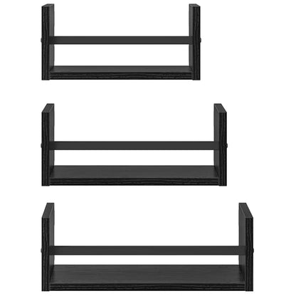 vidaXL Wall Shelf Set 3 pcs Black Oak 40 x 16 x 14 cm Engineered Wood