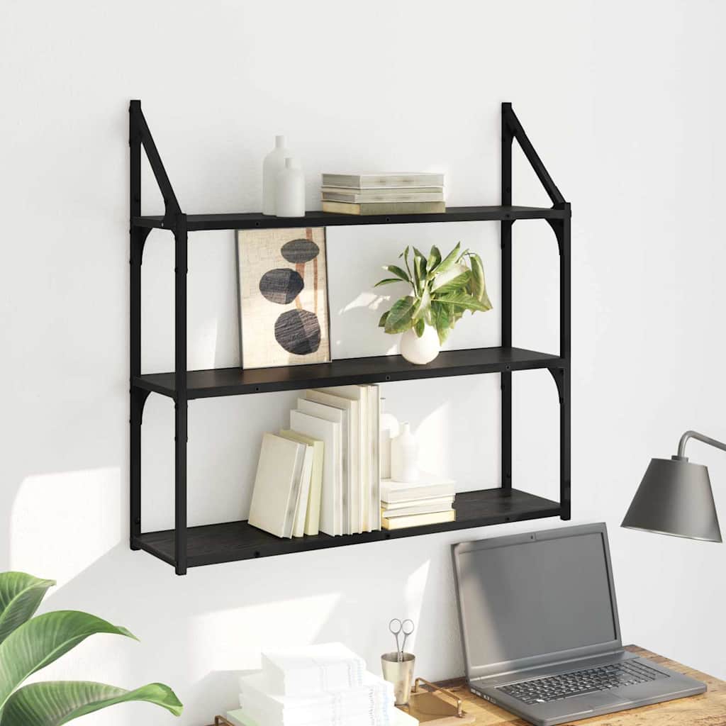vidaXL Wall Shelf Black Oak 80 x 21 x 78.5 cm Engineered Wood