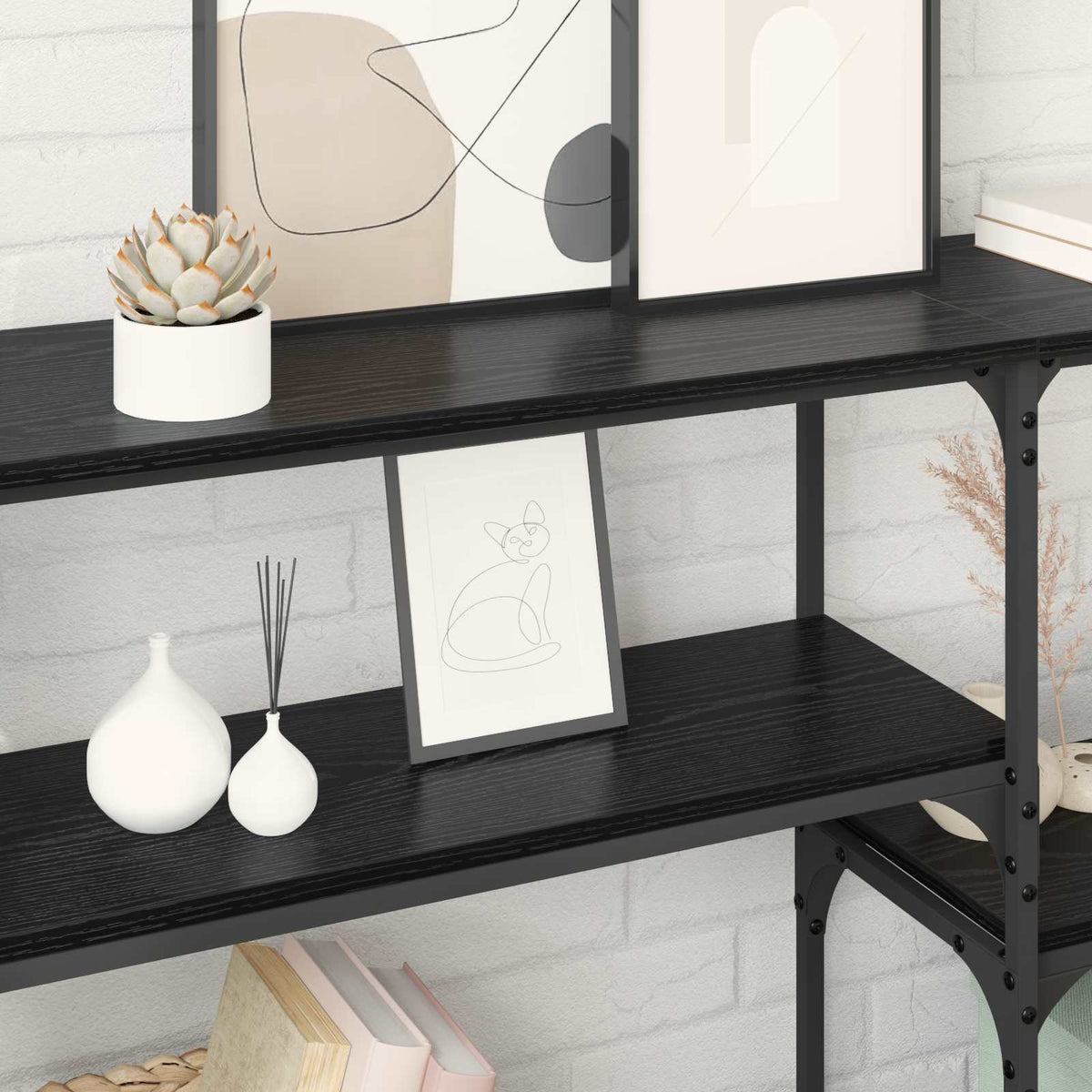 vidaXL Console Table Black Oak 150 x 29 x 76.5 cm Engineered Wood