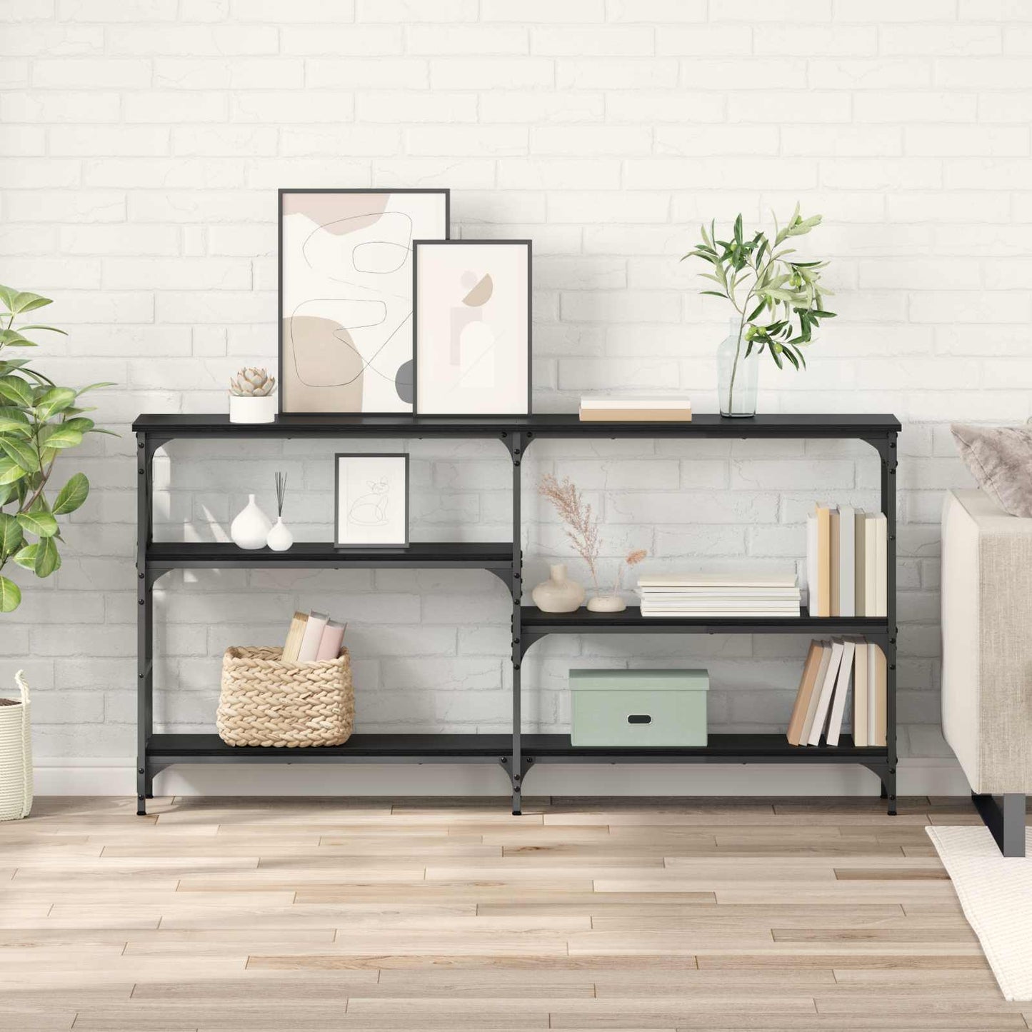 vidaXL Console Table Black Oak 150 x 29 x 76.5 cm Engineered Wood