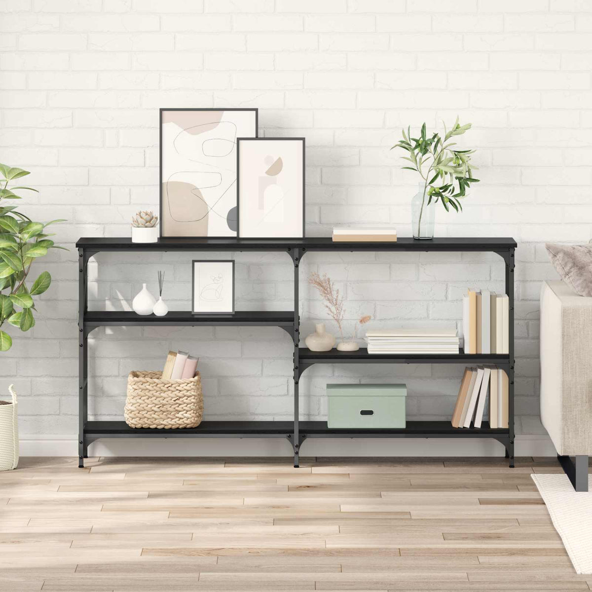 vidaXL Console Table Black Oak 150 x 29 x 76.5 cm Engineered Wood