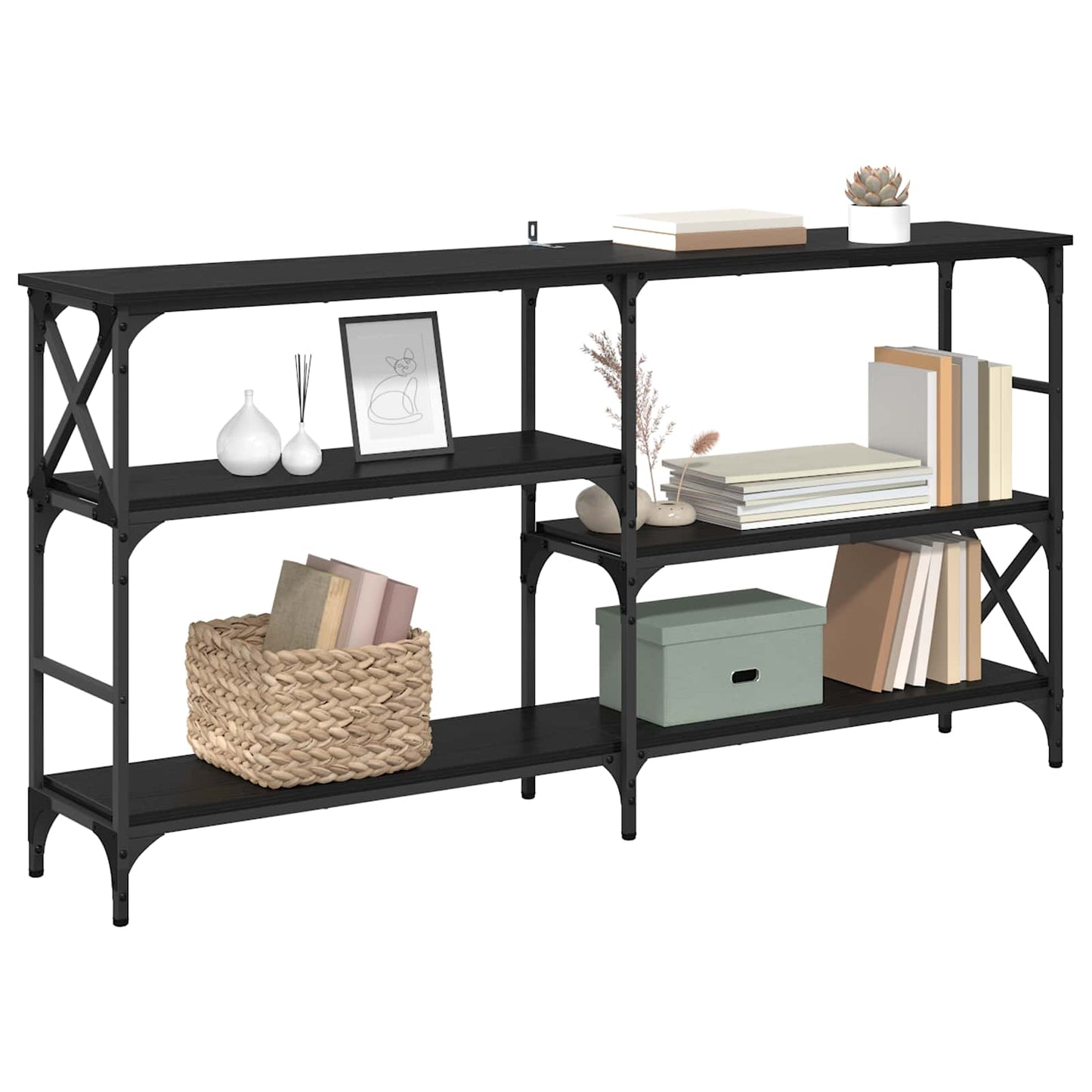 vidaXL Console Table Black Oak 150 x 29 x 76.5 cm Engineered Wood