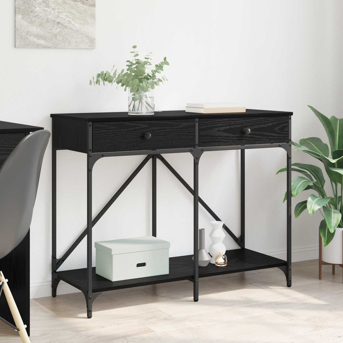 vidaXL Console Table Black Oak 100 x 39 x 78.5 cm Engineered Wood