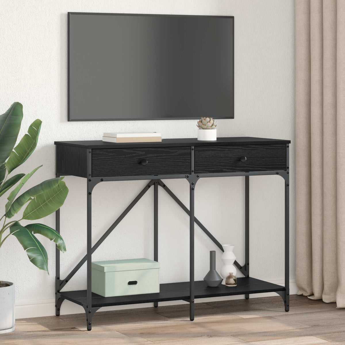 vidaXL Console Table Black Oak 100 x 39 x 78.5 cm Engineered Wood