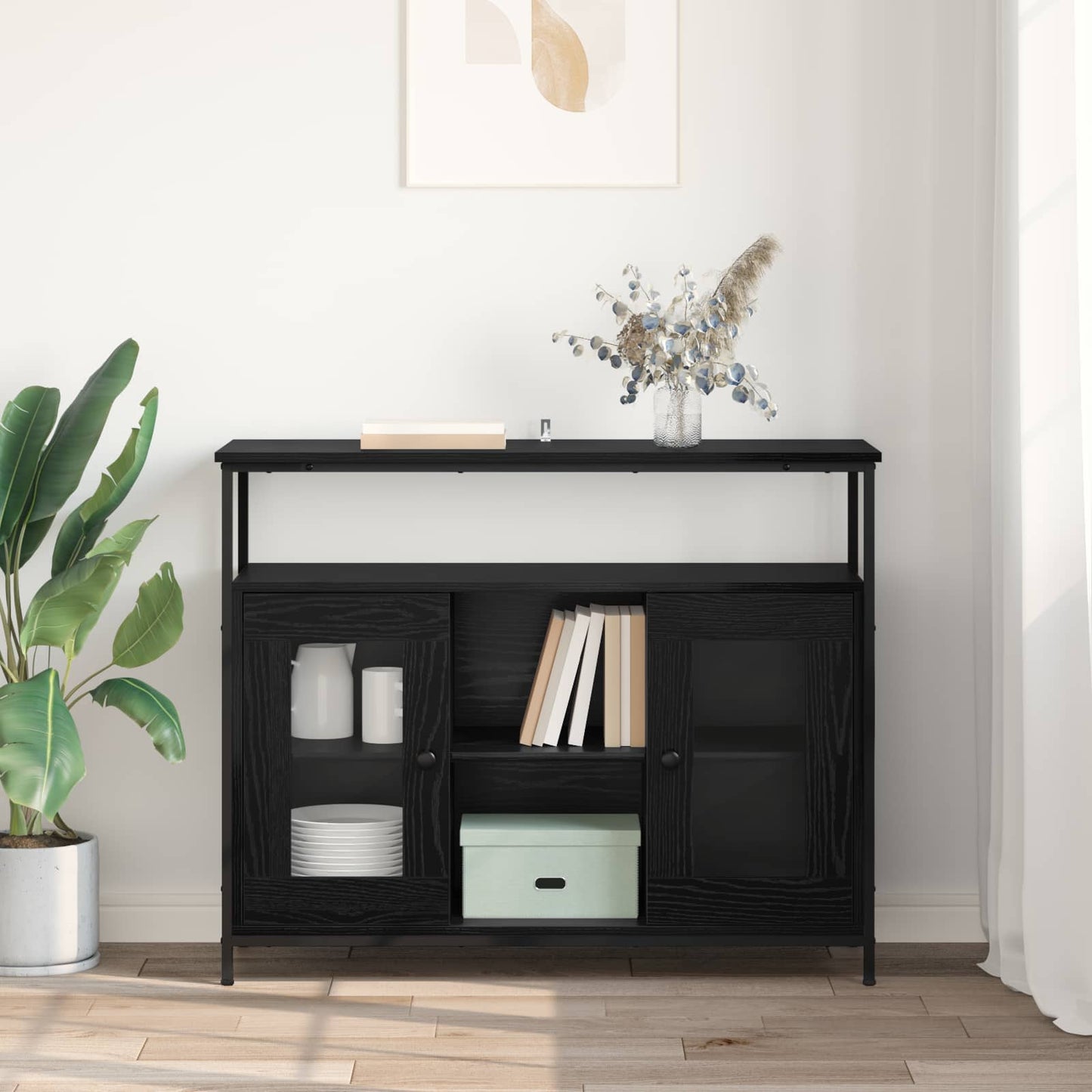 vidaXL Sideboard Black Oak 100 x 35 x 80 cm Engineered Wood