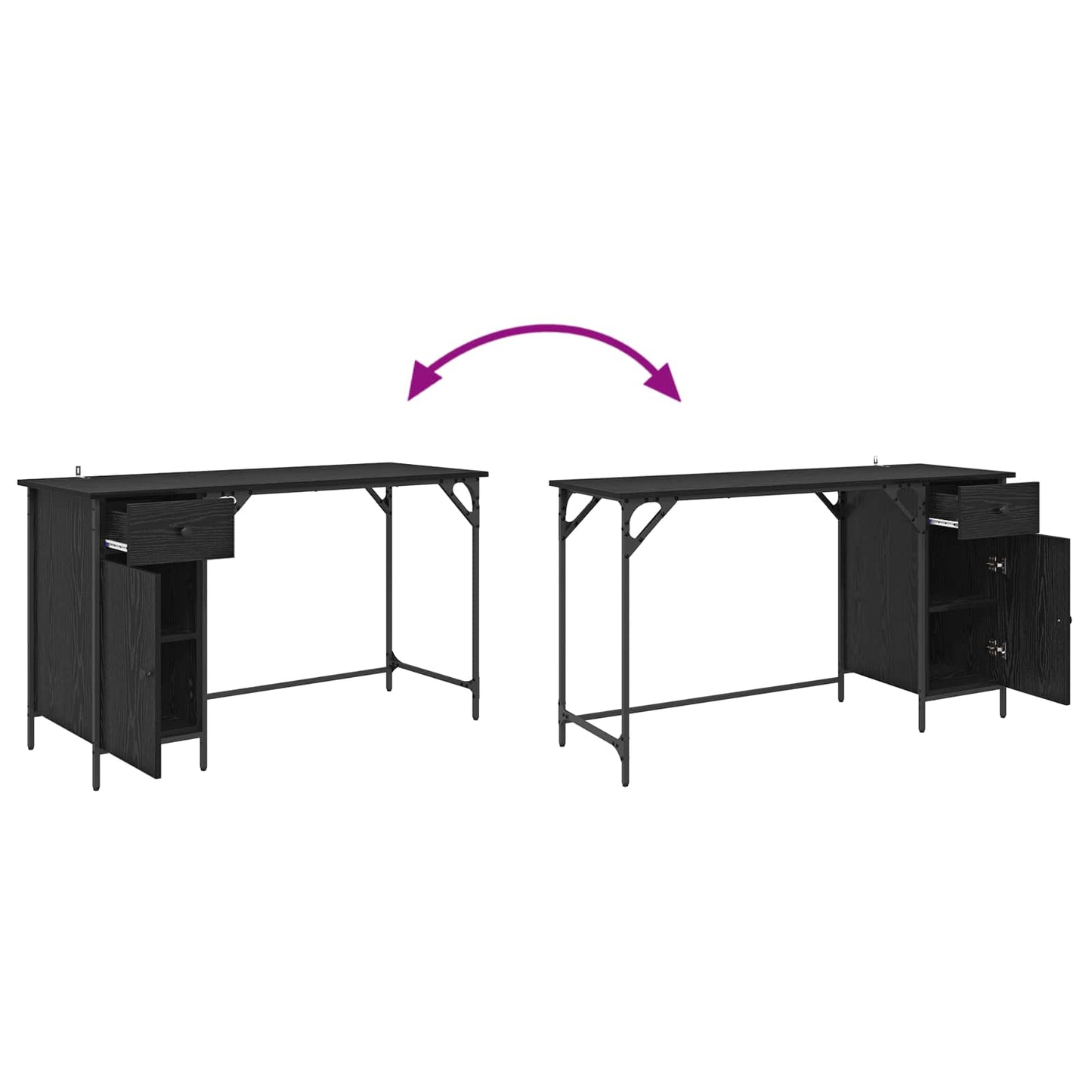 vidaXL Computer Desk Black Oak 131 x 48 x 75 cm Engineered Wood