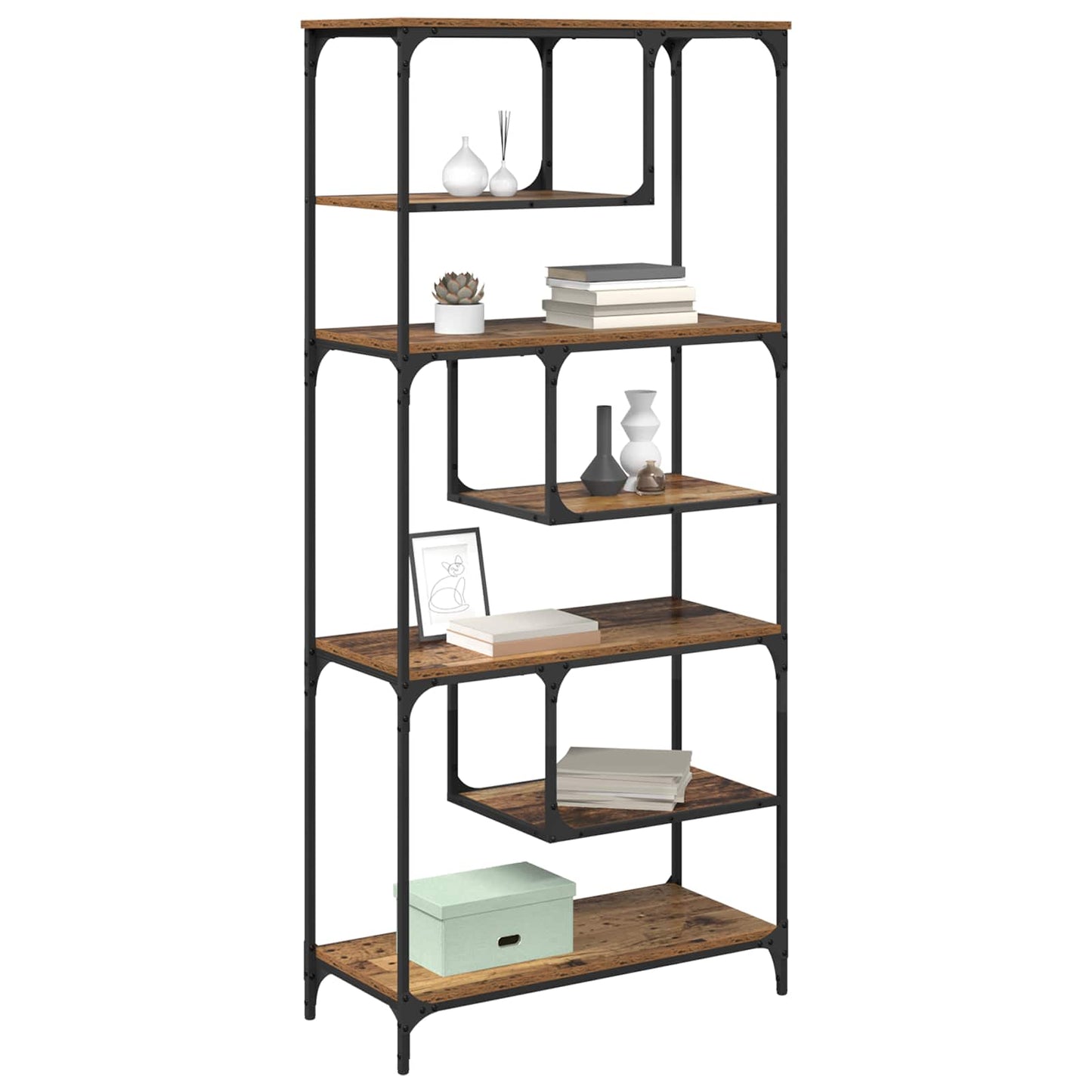vidaXL Bookcase 6-Tier Engineered Wood Old wood