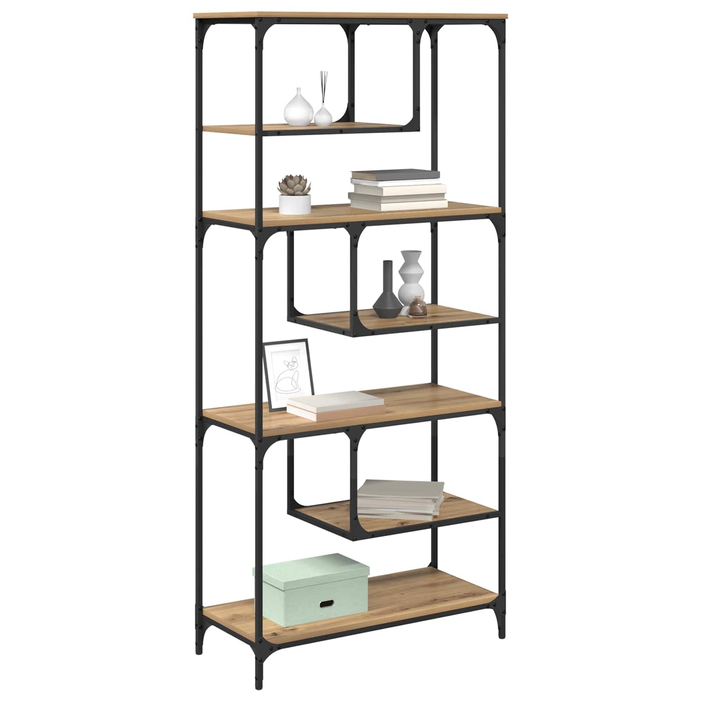 vidaXL Bookcase 6-Tier Engineered Wood Artisan oak
