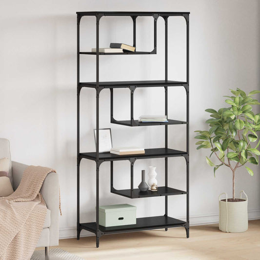 vidaXL Bookcase 6-Tier Engineered Wood Black oak