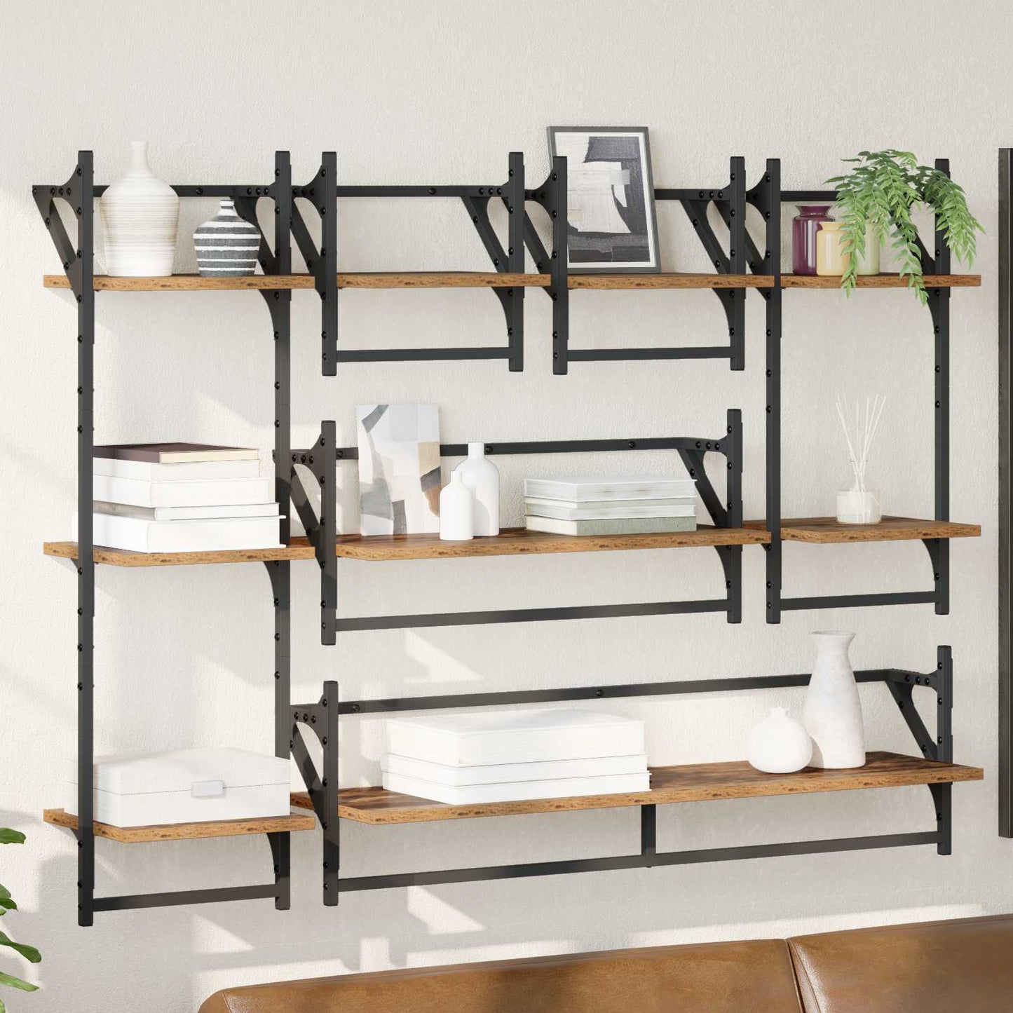 vidaXL Wall Shelf Set 6 pcs Old Wood 100 x 25 x 30 cm Engineered Wood