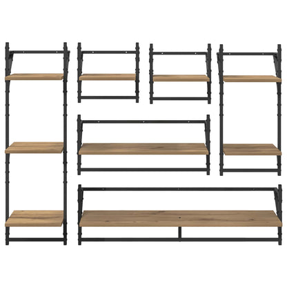 vidaXL Wall Shelf Set with Shelf 6 pcs Artisan Oak 100 x 25 x 30 cm