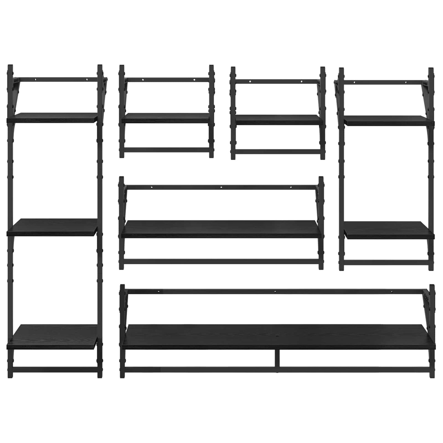 vidaXL Wall Shelf Set 6 pcs Black Oak 100 x 25 x 30 cm Engineered Wood