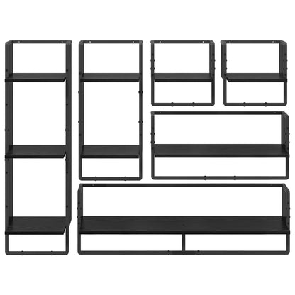 vidaXL Wall Shelf Set 6 pcs Black Oak 100 x 25 x 30 cm Engineered Wood
