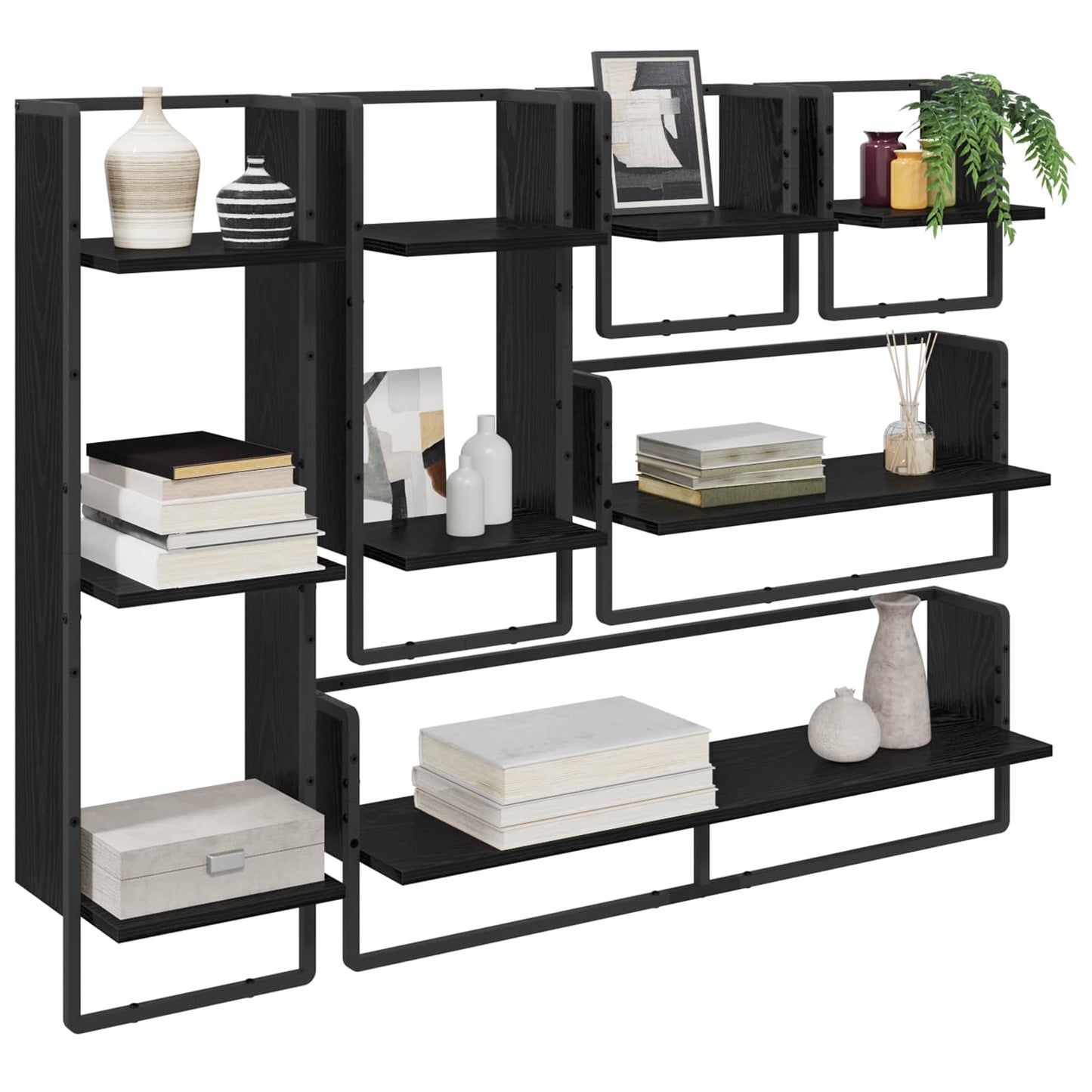 vidaXL Wall Shelf Set 6 pcs Black Oak 100 x 25 x 30 cm Engineered Wood