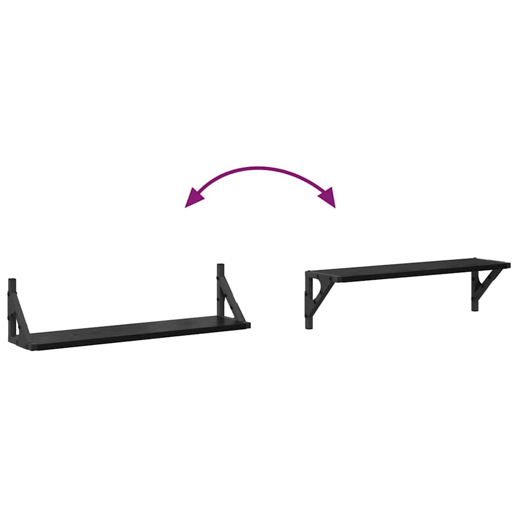 vidaXL Wall Shelves 2 pcs Black Oak 60 x 15 x 15.5 cm Engineered Wood