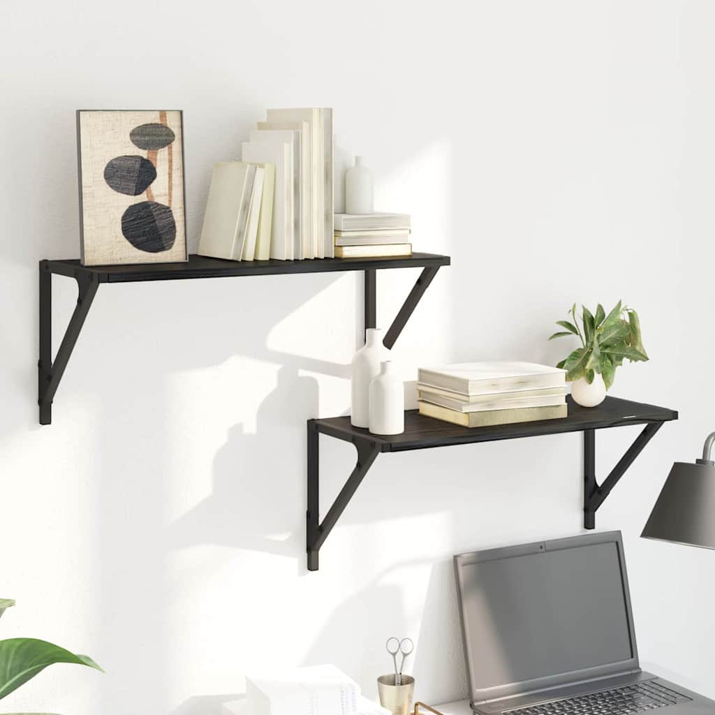 vidaXL Wall Shelves 2 pcs Black Oak 60 x 25 x 25.5 cm Engineered Wood
