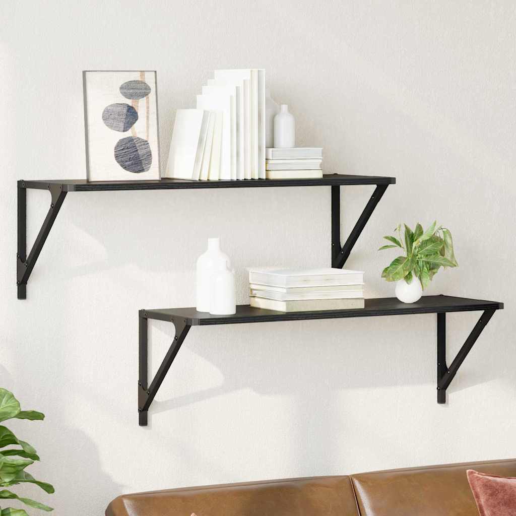 vidaXL Wall Shelves 2 pcs Black Oak 80 x 25 x 25.5 cm Engineered Wood