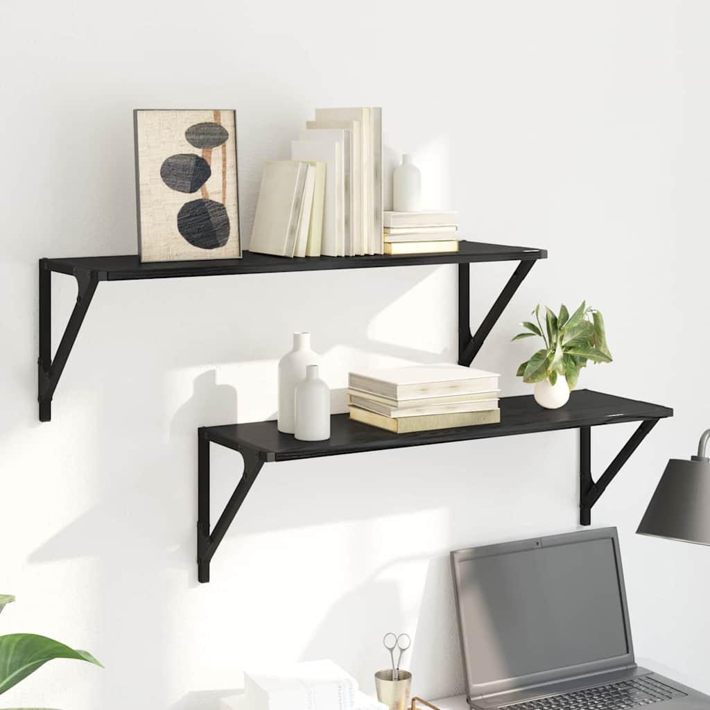 vidaXL Wall Shelves 2 pcs Black Oak 80 x 25 x 25.5 cm Engineered Wood