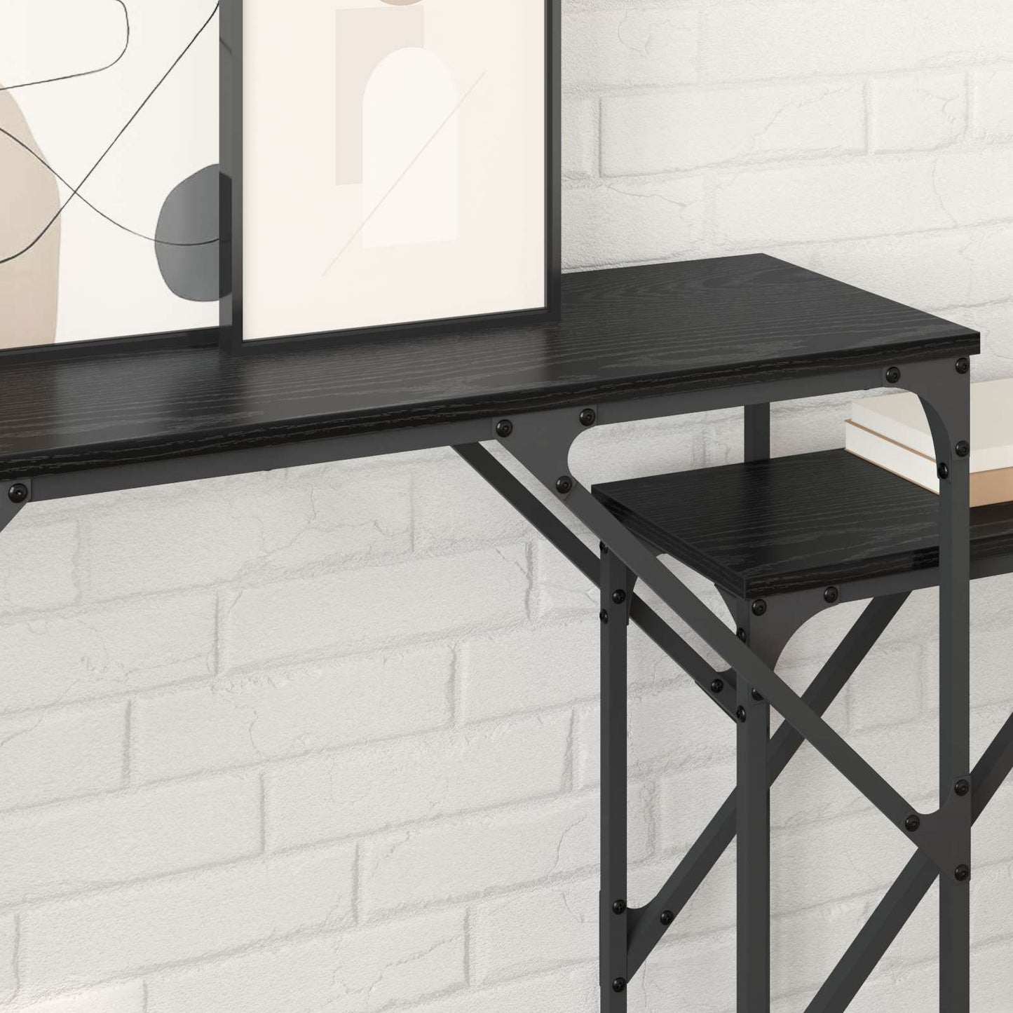 vidaXL Console Table 2 pcs Black Oak 100 x 28 x 75 cm Engineered Wood