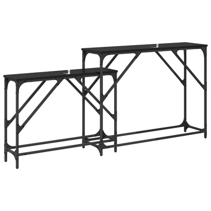 vidaXL Console Table 2 pcs Black Oak 100 x 28 x 75 cm Engineered Wood
