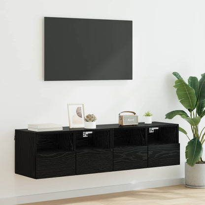 vidaXL TV Wall Cabinets Wall-mounted 2 pcs Black Oak 60 x 30 x 30 cm
