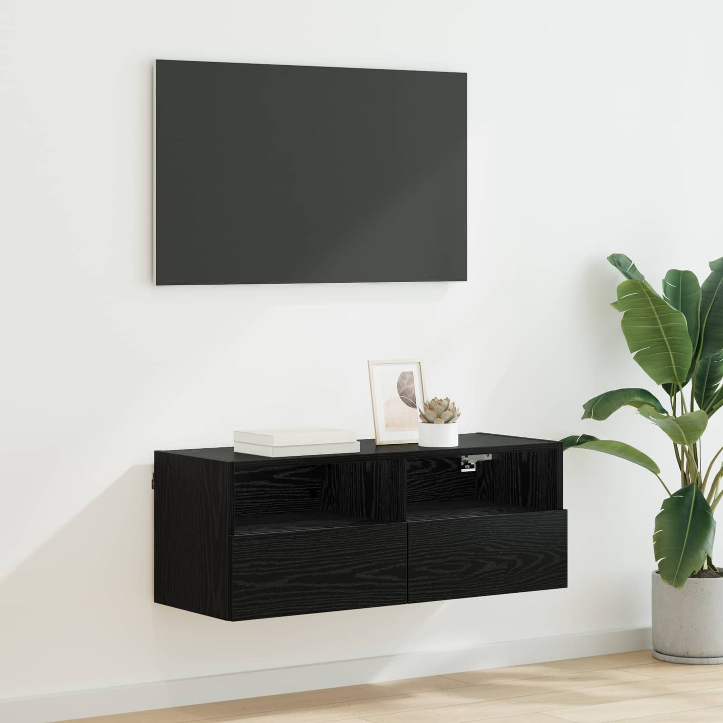 vidaXL TV Wall Cabinet Black Oak 80 x 30 x 30 cm Engineered Wood