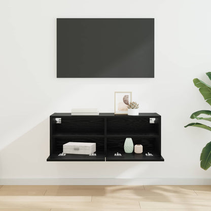 vidaXL TV Wall Cabinet Black Oak 80 x 30 x 30 cm Engineered Wood