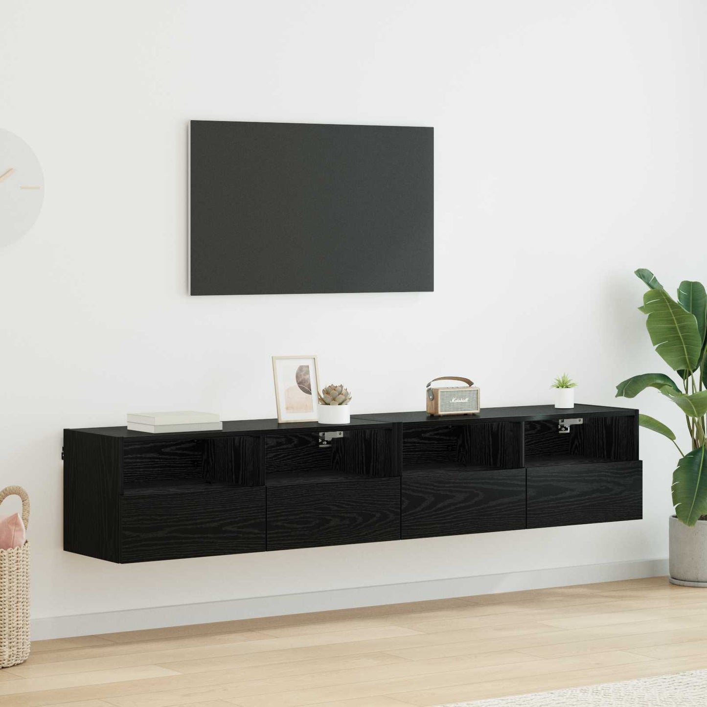 vidaXL TV Wall Cabinets Wall-mounted 2 pcs Black Oak 80 x 30 x 30 cm