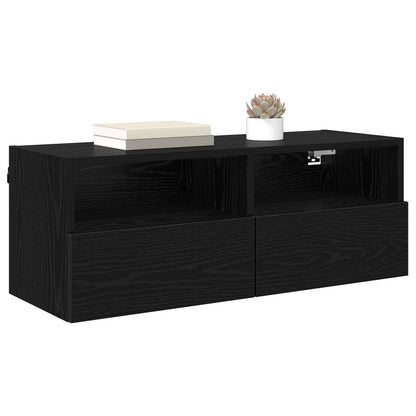 vidaXL TV Wall Cabinets Wall-mounted 2 pcs Black Oak 80 x 30 x 30 cm