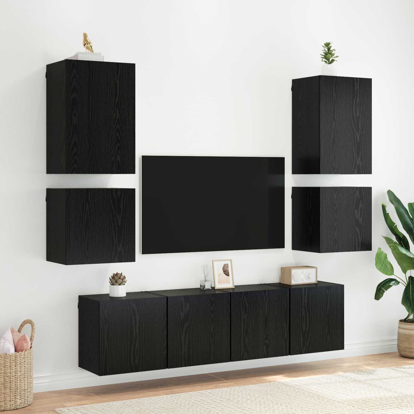 vidaXL TV Wall Cabinet Black Oak 40.5x30x40cm Engineered Wood