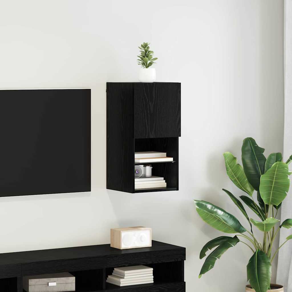 vidaXL Wall-mounted TV Cabinet with LED Black Oak 30.5 x 30 x 60 cm