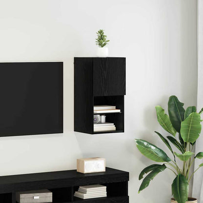 vidaXL Wall-mounted TV Cabinet with LED Black Oak 30.5 x 30 x 60 cm