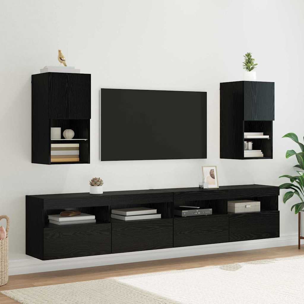 vidaXL Wall-mounted TV Cabinet with LED Black Oak 30.5 x 30 x 60 cm