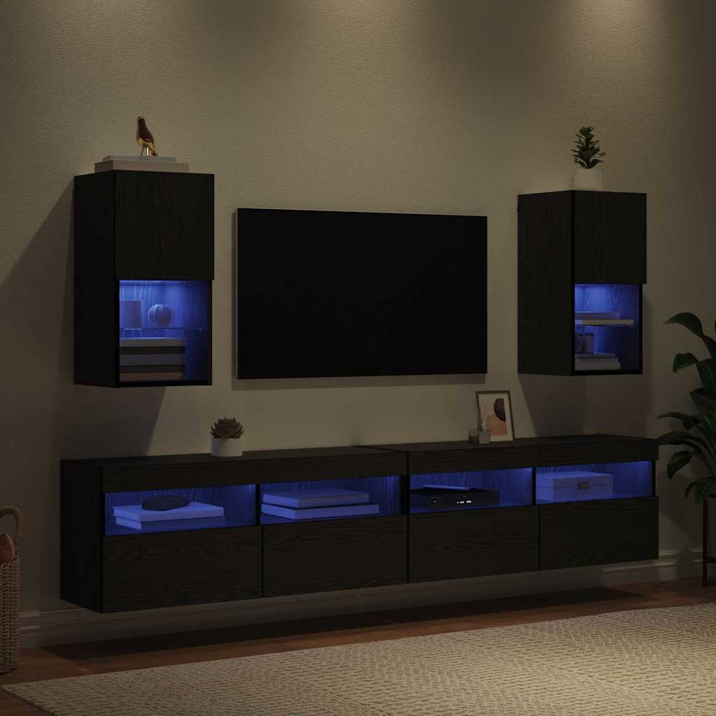 vidaXL Wall-mounted TV Cabinets 2 pcs Black Oak 30.5 x 30 x 60 cm