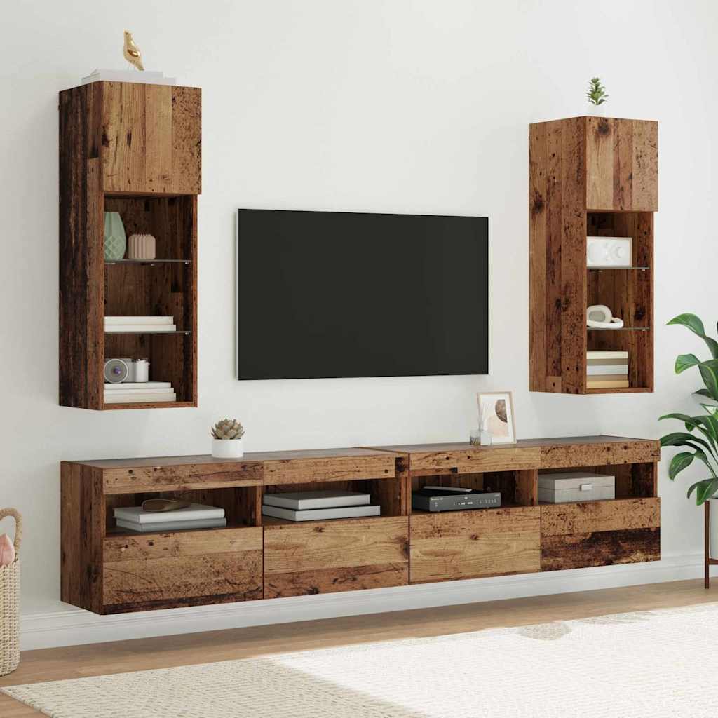 vidaXL Wall-mounted TV Cabinet with LED Old Wood 30.5 x 30 x 90 cm