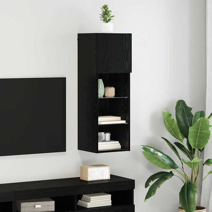 vidaXL Wall-mounted TV Cabinet with LED Black Oak 30.5 x 30 x 90 cm