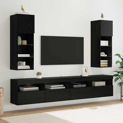 vidaXL Wall-mounted TV Cabinet with LED Black Oak 30.5 x 30 x 90 cm