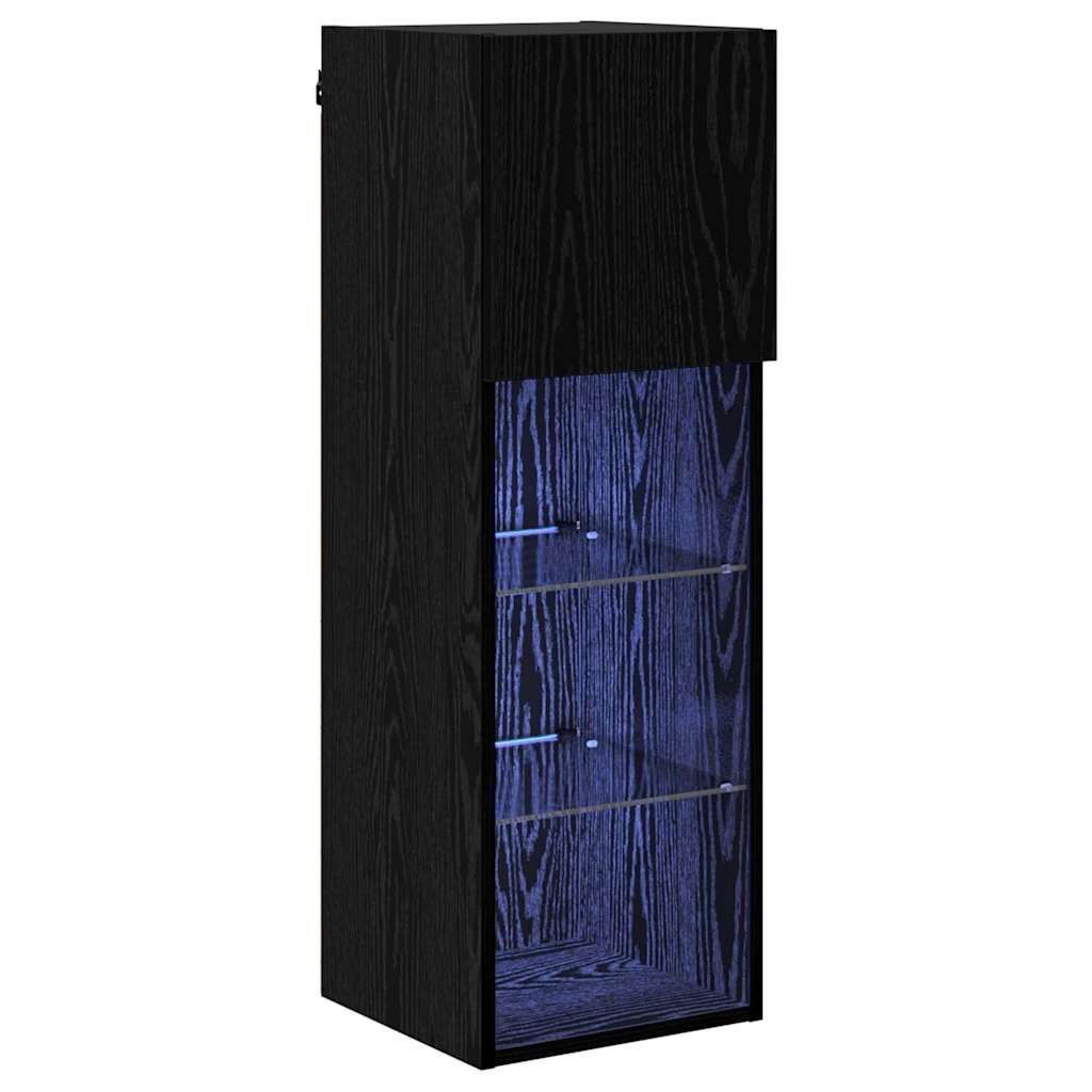 vidaXL Wall-mounted TV Cabinet with LED Black Oak 30.5 x 30 x 90 cm