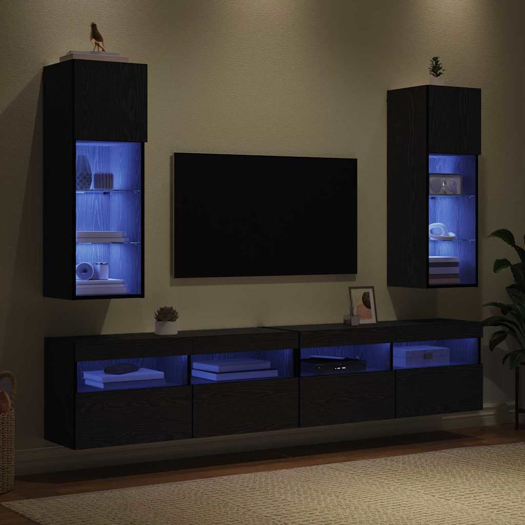 vidaXL Wall-mounted TV Cabinets 2 pcs Black Oak 30.5 x 30 x 90 cm