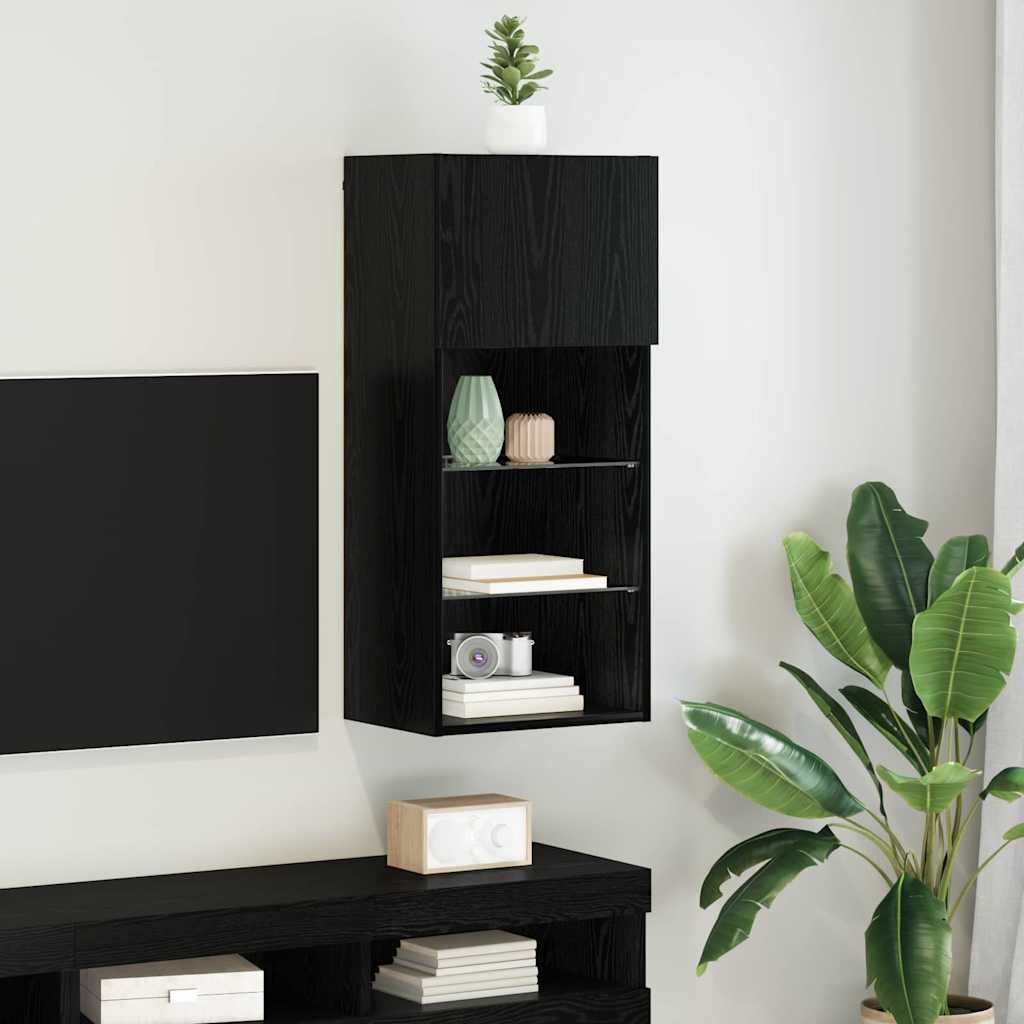 vidaXL Wall-mounted TV Cabinet with LED Black Oak 40.5 x 30 x 90 cm