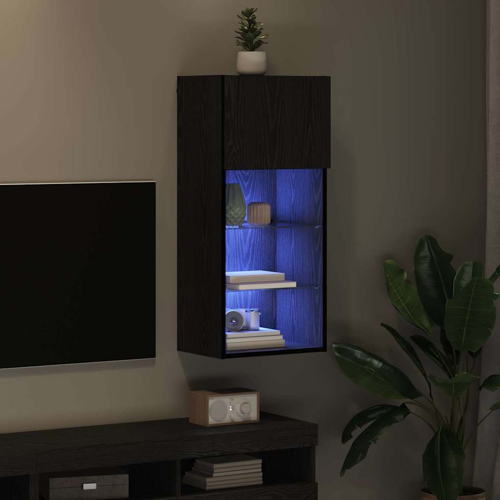 vidaXL Wall-mounted TV Cabinet with LED Black Oak 40.5 x 30 x 90 cm