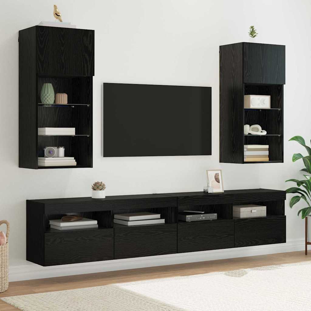 vidaXL Wall-mounted TV Cabinet with LED Black Oak 40.5 x 30 x 90 cm