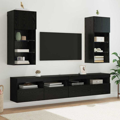 vidaXL Wall-mounted TV Cabinet with LED Black Oak 40.5 x 30 x 90 cm