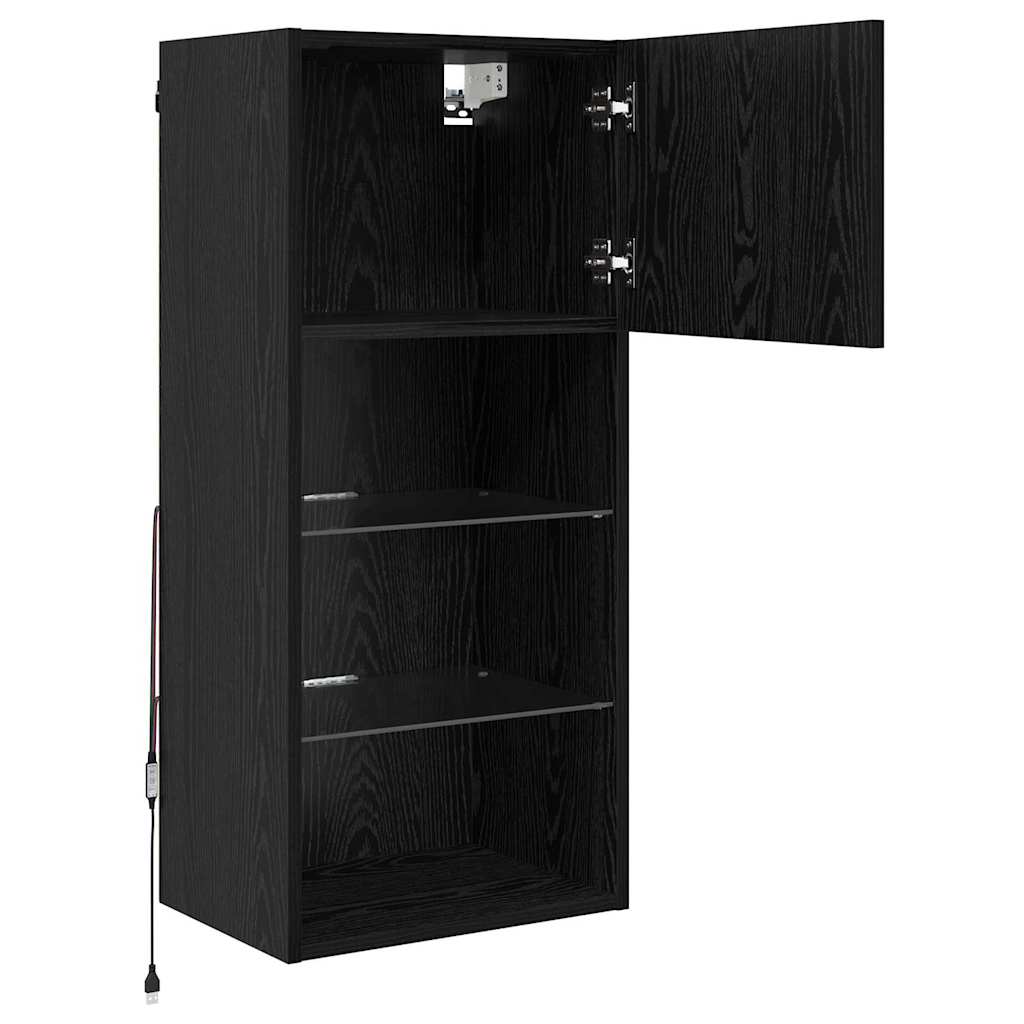 vidaXL Wall-mounted TV Cabinet with LED Black Oak 40.5 x 30 x 90 cm