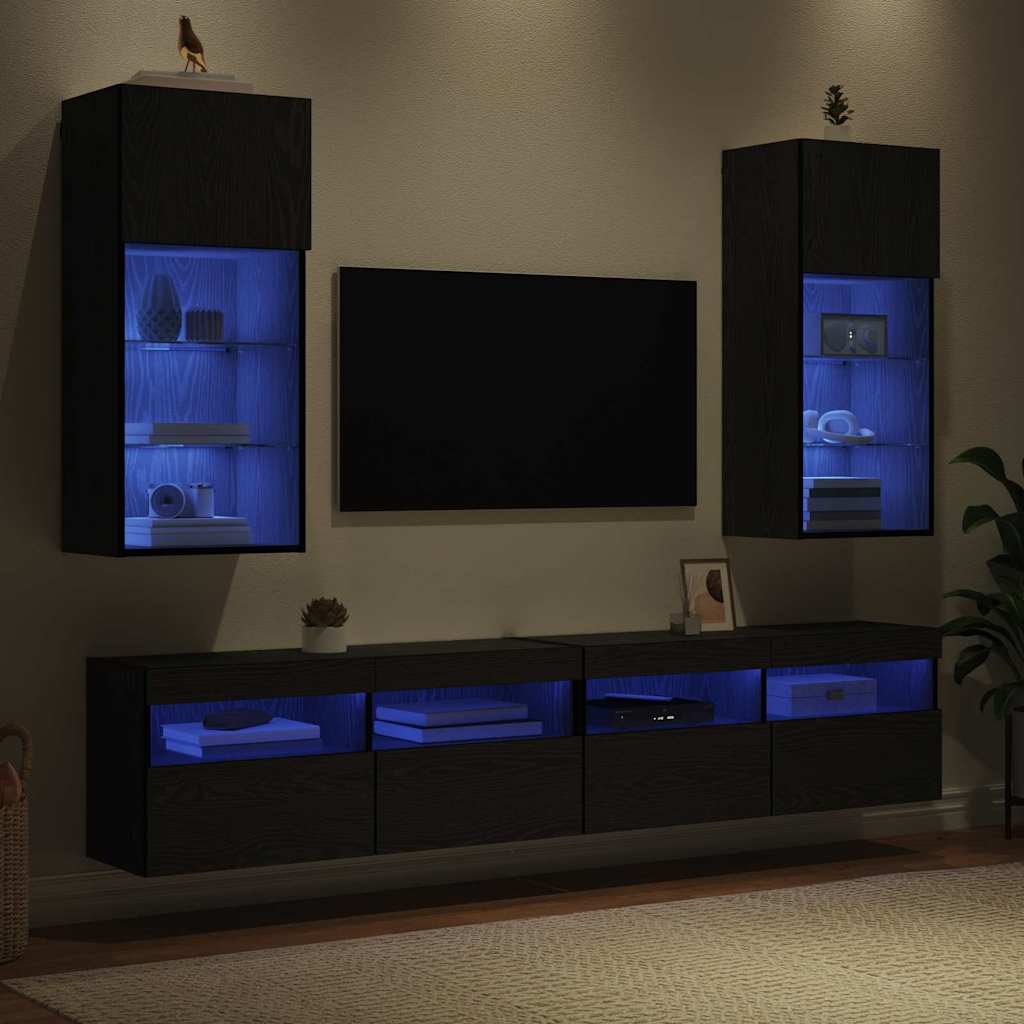vidaXL Wall-mounted TV Cabinets 2 pcs Black Oak 40.5 x 30 x 90 cm